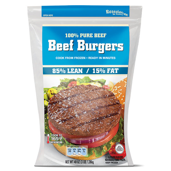 100% Pure Beef Burgers - 12 Patties 3 lb