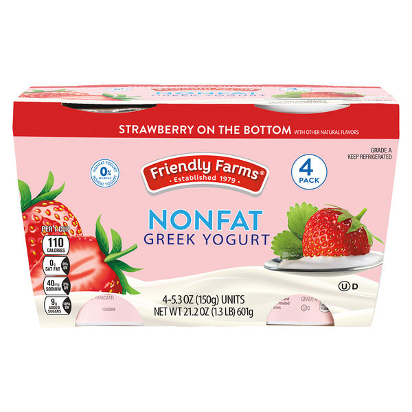 Friendly Farms Strawberry on the Bottom Nonfat Greek Yogurt - 4 Pack 5.3 oz