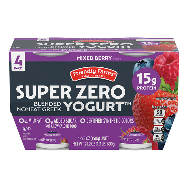Friendly Farms Mixed Berry Super Zero Nonfat Greek Yogurt - 4 Cups 5.3 oz