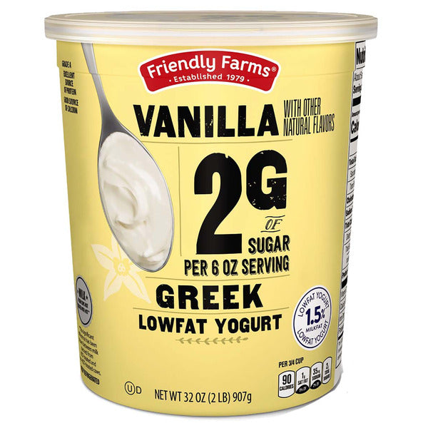 Friendly Farms 2G Sugar Vanilla Greek Lowfat Yogurt 32 oz
