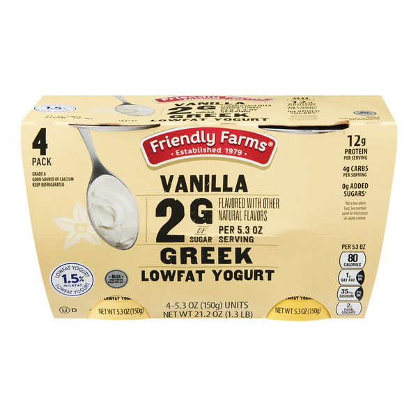 Friendly Farms Lowfat 2g Sugar Vanilla Greek Yogurt - 4 Pack 5.3 oz