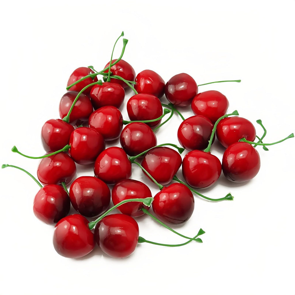 20PCS Realistic Artificial Cherries, Fake Fruit Decor - Lifelike Red Cherry for Kitchen, Party, Wedding, Table Centerpiece, Photography Props, DIY Crafts - Non-Toxic PVC, Bulk Fake Cherries