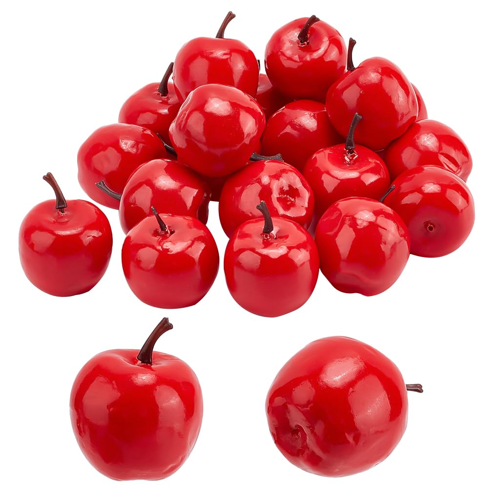 PandaHall Mini Apples, 1.7 inch, Red, 20pcs Fake Apples Xms Decoration
