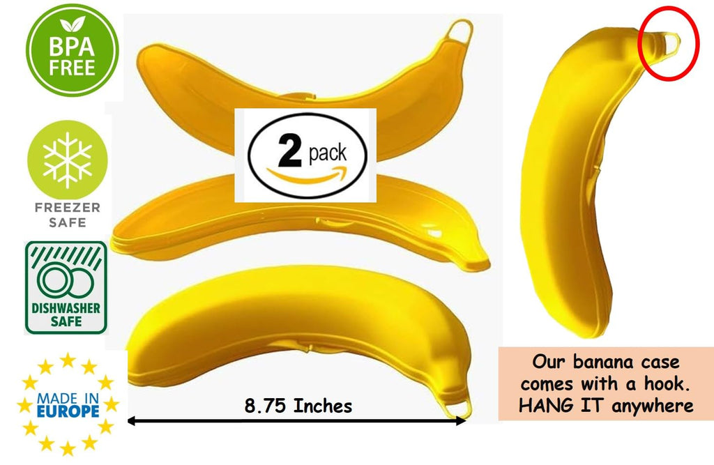 BOHEM'S Banana Keeper On The Go Outdoor Travel Case BPA-Free Fruit Protector Portable Banana Holder Cute Carrier Storage Box 2 Pack Yellow (Banana Keeper)