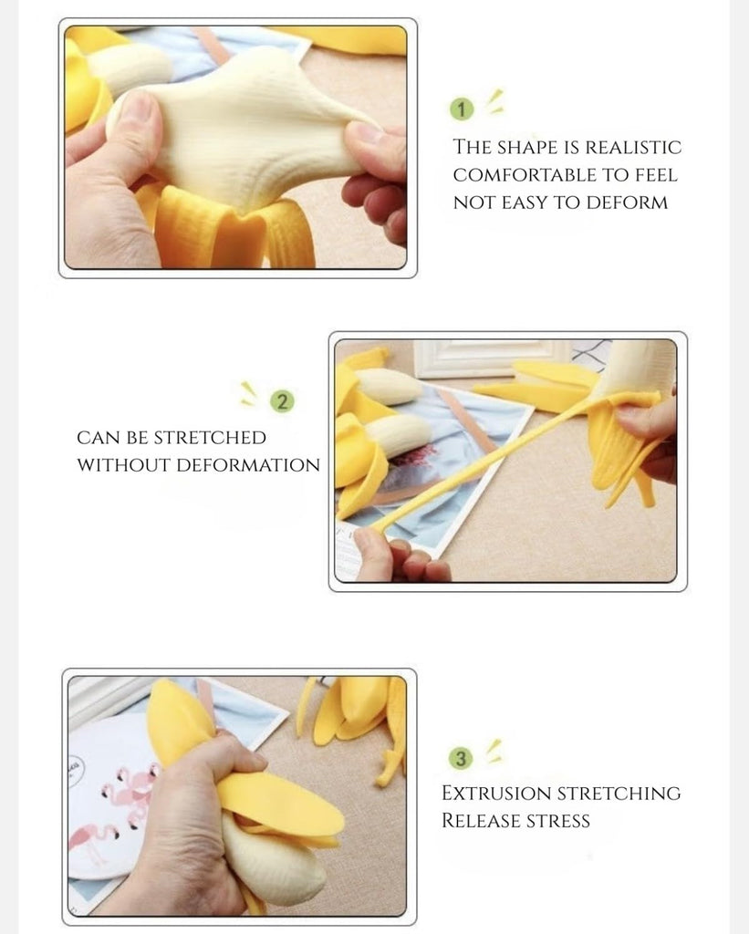 Dhjrefhhd 1Pcs Banana Squeeze Prop Fake Banana Stretchy Fidget Tool Novelty Stress Relief Funny Peeled Fake Banana Fruit Stress Tool Halloween Christmas Party April Fool's Day Decorate