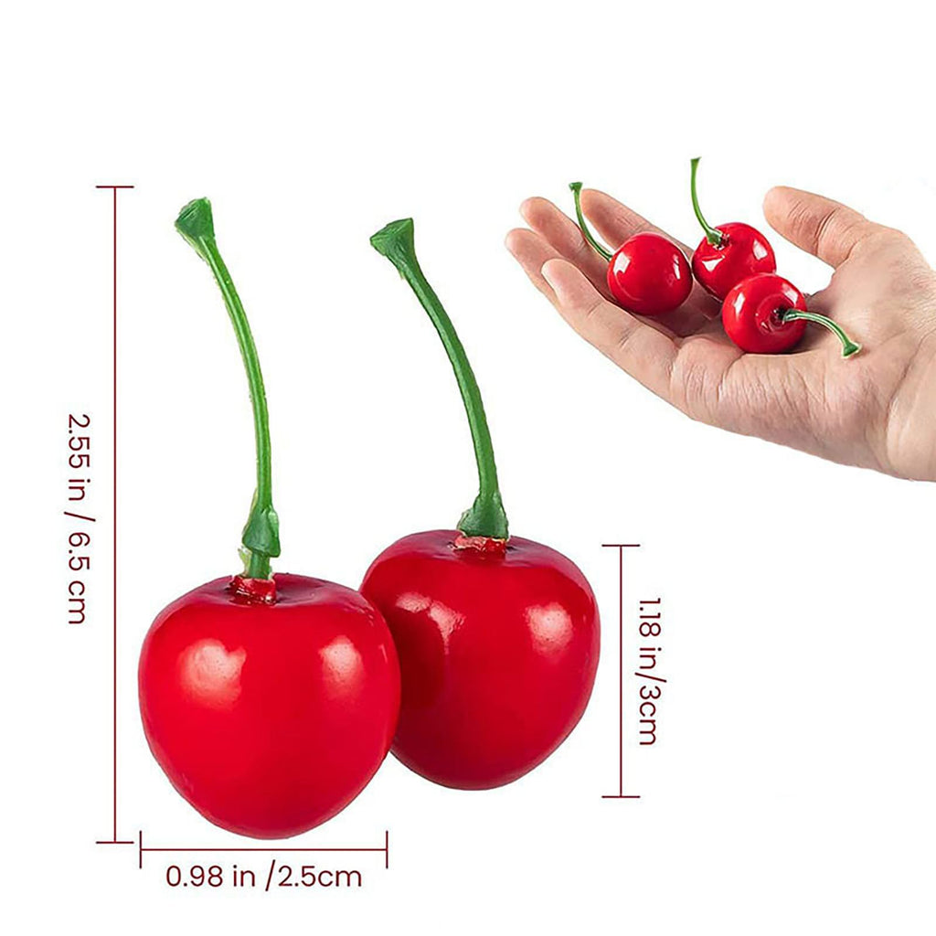 YIKANGHENG 50 Pcs 2.55 Inch x 1 Inch Fake Cherry Artificial Lifelike Fruits for Home and Party Decoration (50)