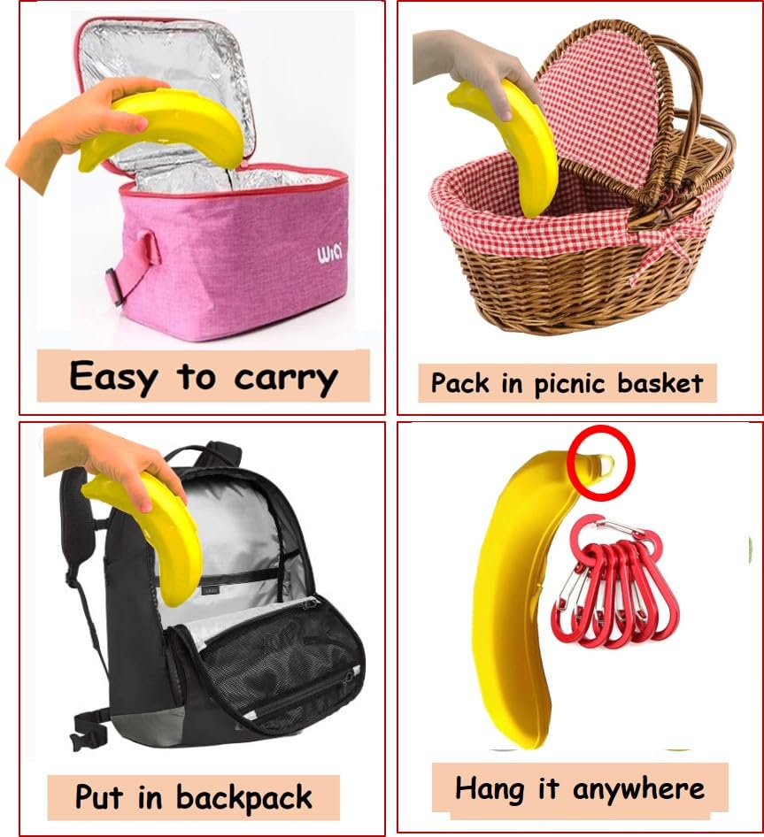 BOHEM'S Banana Keeper On The Go Outdoor Travel Case BPA-Free Fruit Protector Portable Banana Holder Cute Carrier Storage Box 2 Pack Yellow (Banana Keeper)