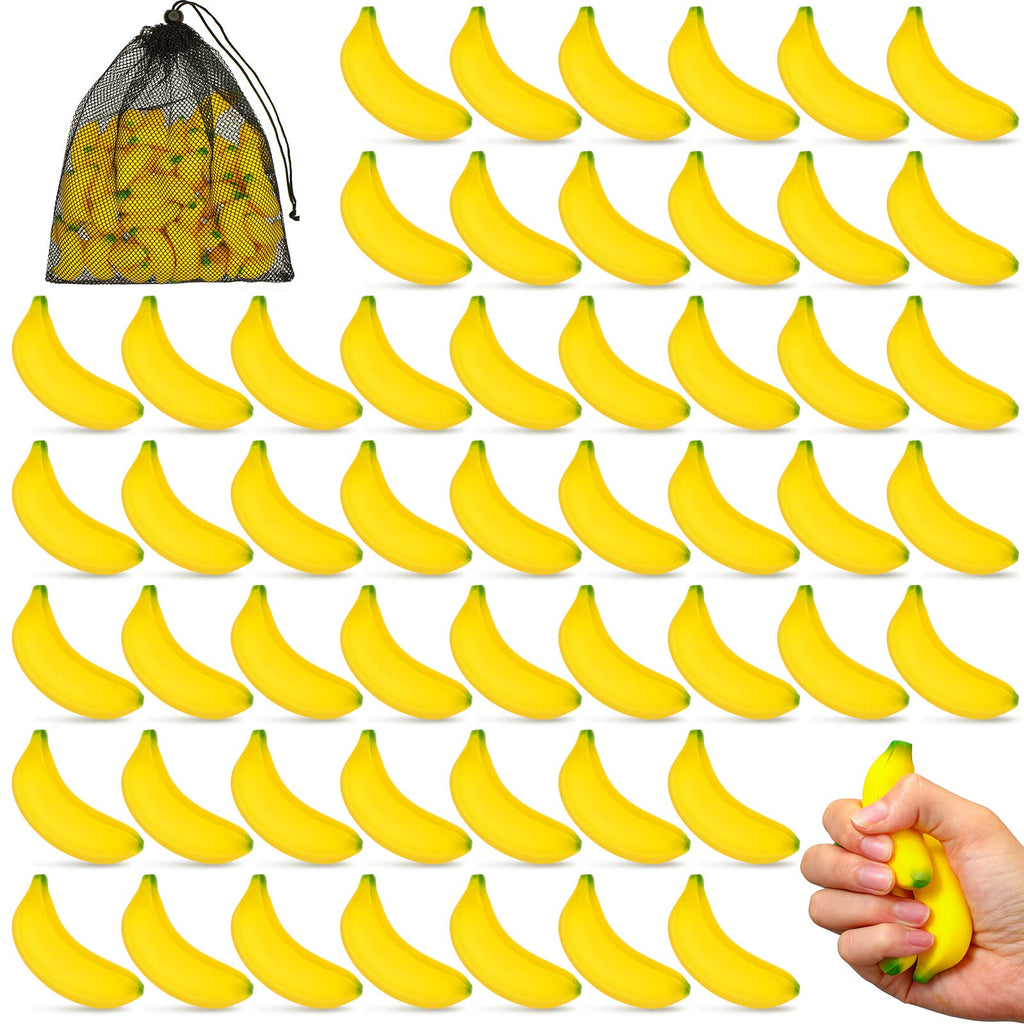 HyDren 50 Pcs Fake Foam Bananas with Bag for Kids Adults Party