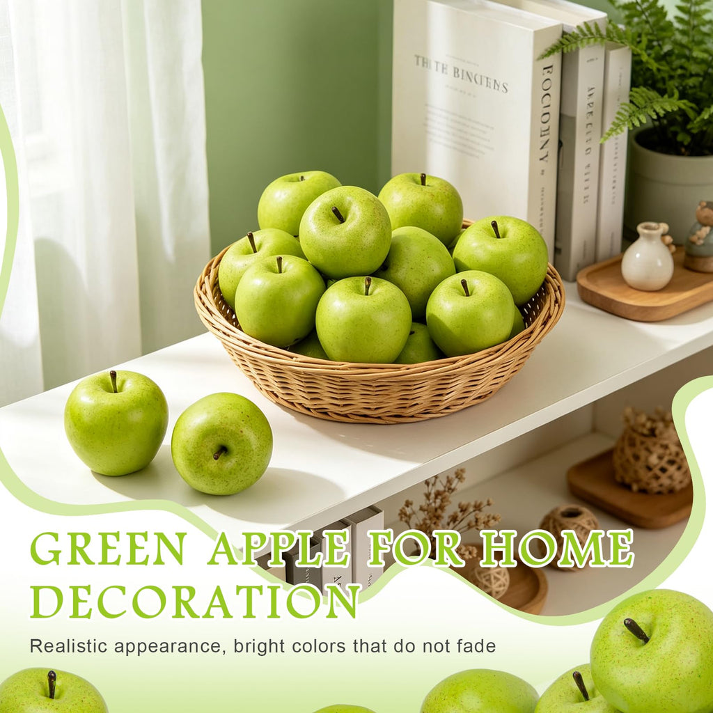 Meiwlong 12Pcs Artificial Green Apples,Realistic Fake Fruit for Decoration
