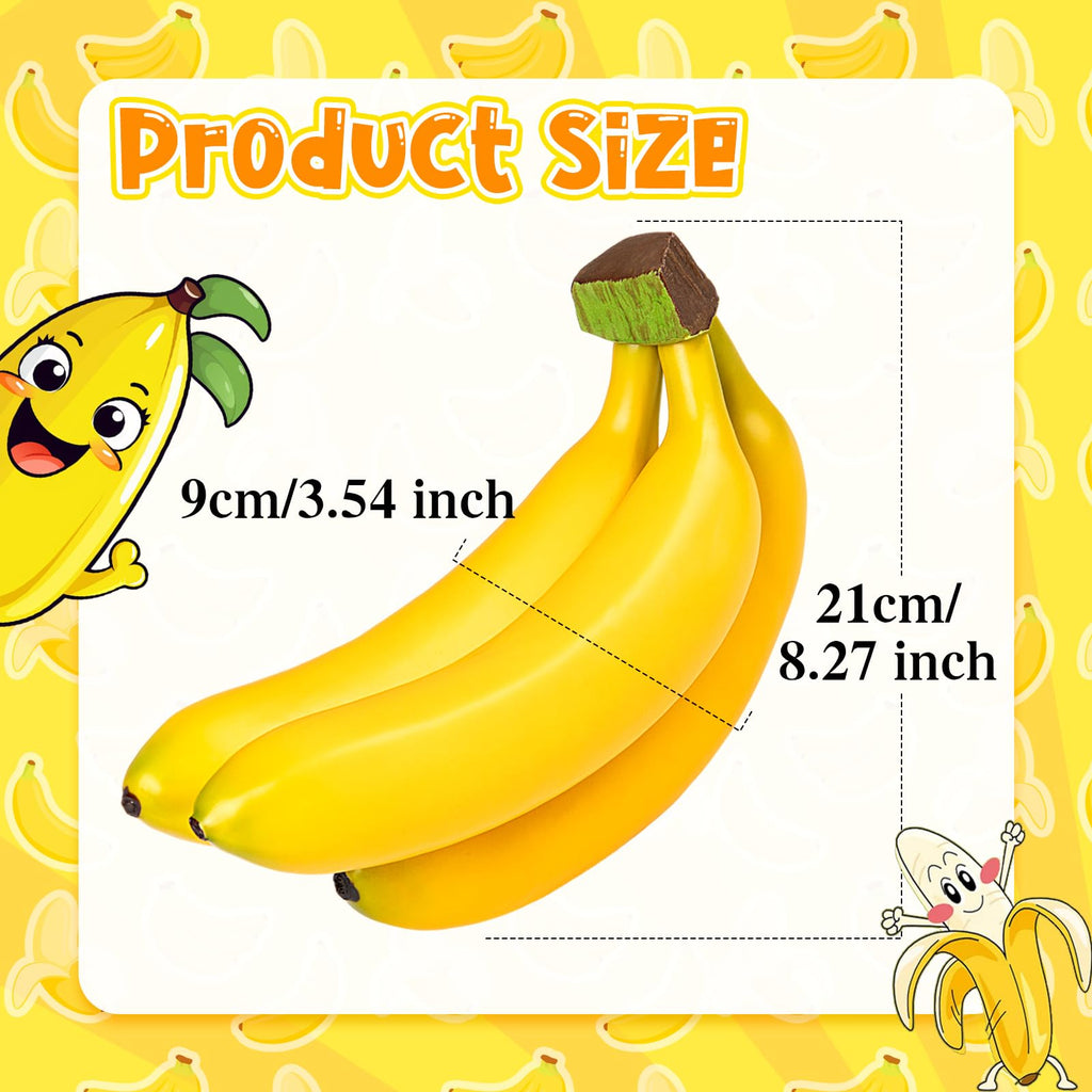 3 Heads Fake Banana, Artificial Plastic Bananas Bulk, Faux Bananas Bunch
