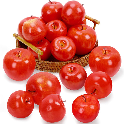 JUNEBRUSHS 16 Pieces Fake Apples for Home Kitchen,Red Foam Fruits Set
