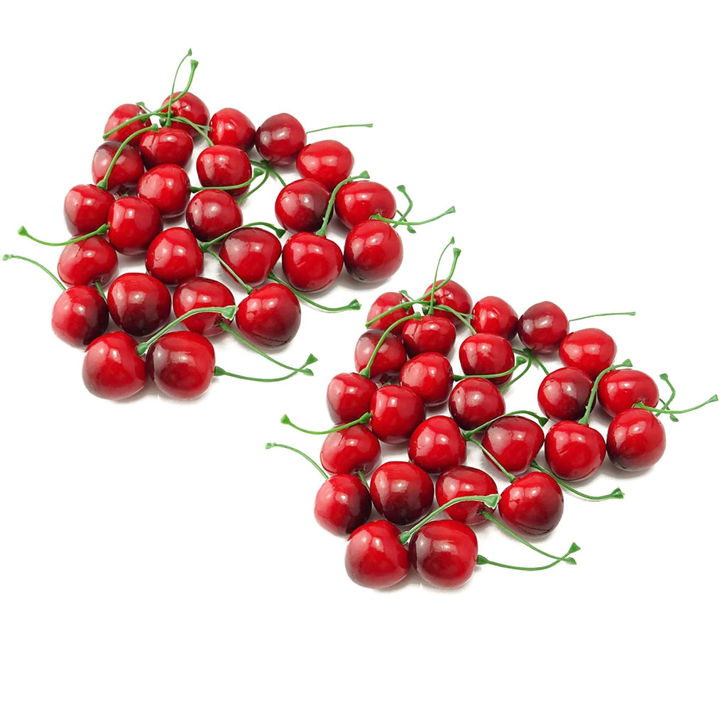 YIKANGHENG 50 Pcs 2.55 Inch x 1 Inch Fake Cherry Artificial Lifelike Fruits for Home and Party Decoration (50)