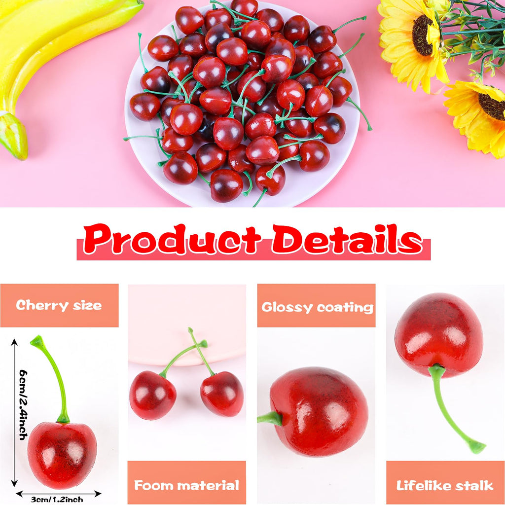FOIMAS 50pcs Artificial Fruit Cherries,Lifelike Fake Cherry Simulation Decor for Home Decoration Photo Prop Craft Supply