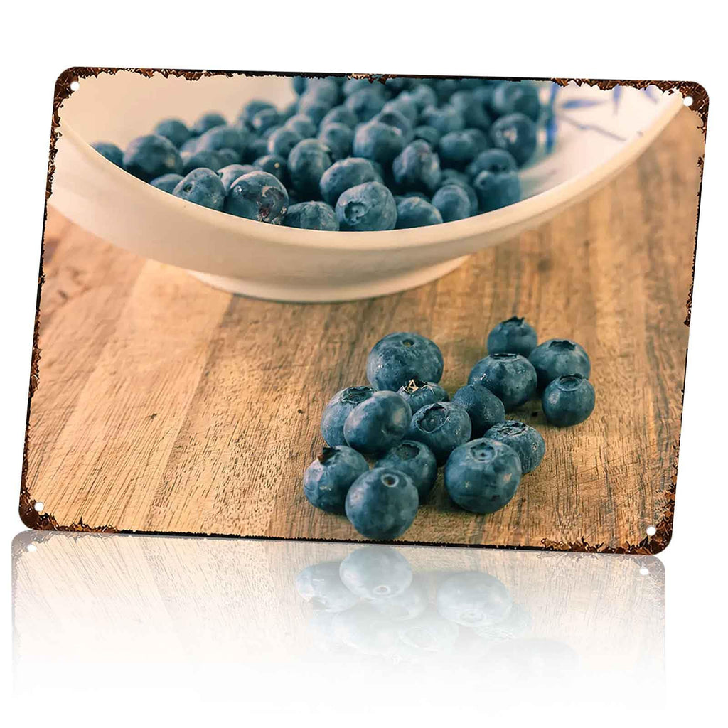 Fresh Blueberries In Bowl Metal Sign 8 x 12 Inch