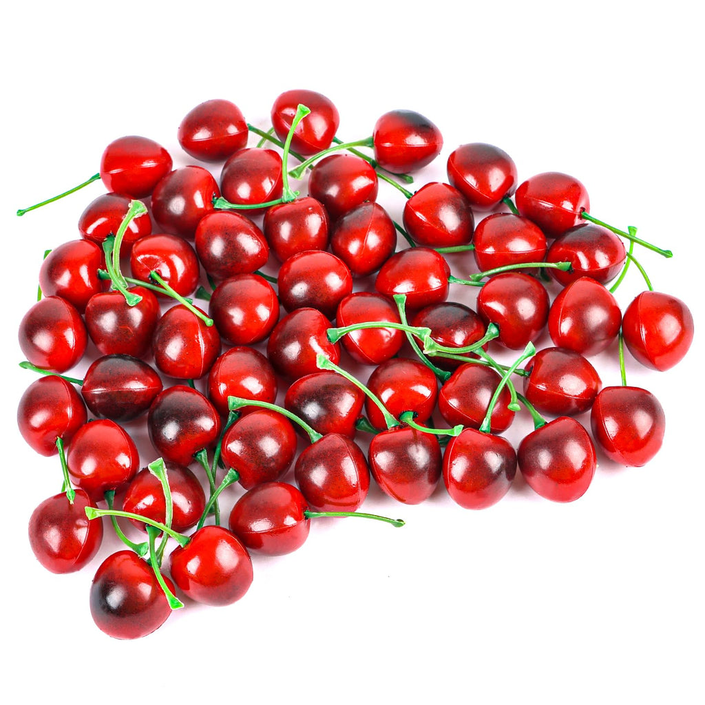FOIMAS 50pcs Artificial Fruit Cherries,Lifelike Fake Cherry Simulation Decor for Home Decoration Photo Prop Craft Supply