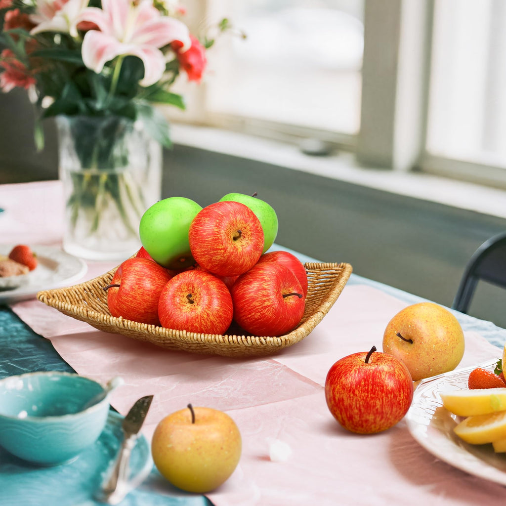 Lorigun 12 Pcs Artificial Apples, Fake Fruits Faux Apples for Home Decoration Christmas Party Lifelike Apple for Crafts, Fake Fruits for Kitchen Display Photography Prop, 8 Red+2 Yellow+2 Green