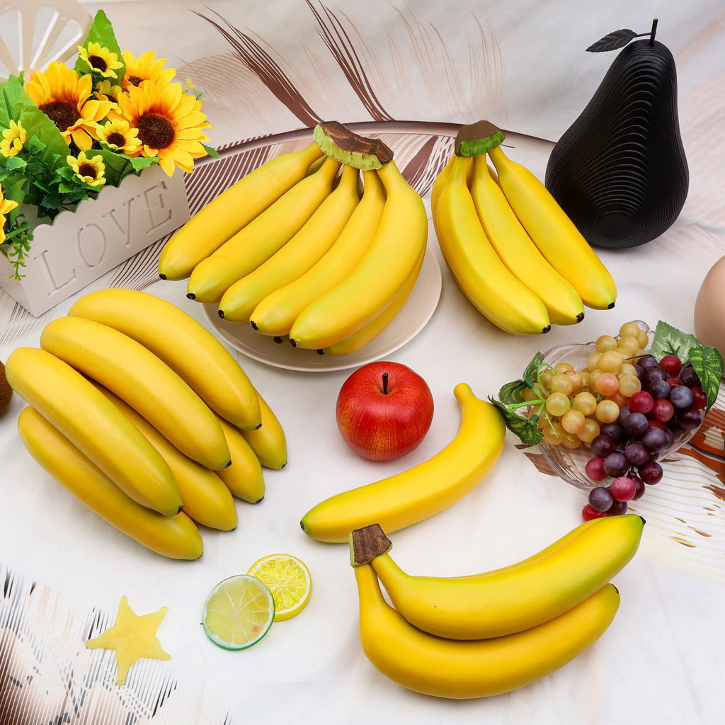 Woration Realistic Artificial 3 Heads Banana Bunch Lifelike Fruit Decor