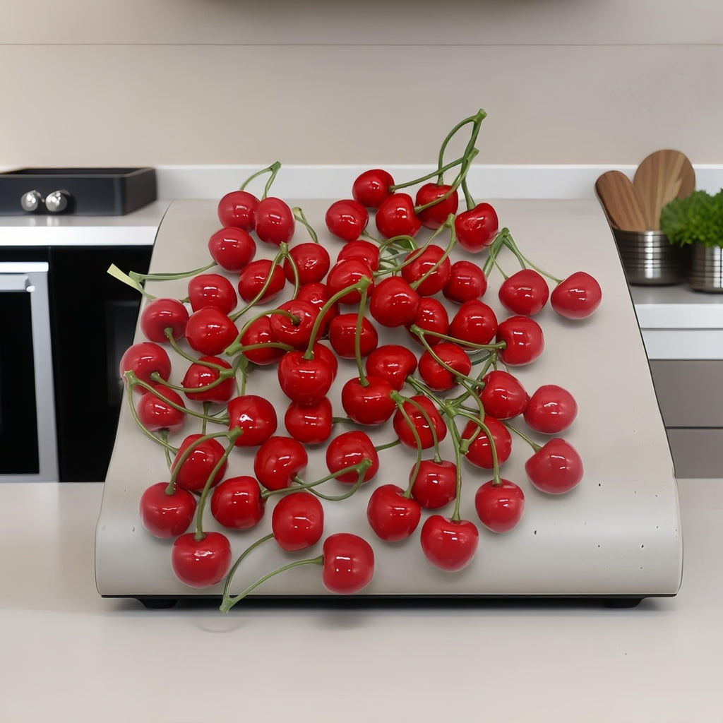 20PCS Realistic Artificial Cherries, Fake Fruit Decor - Lifelike Red Cherry for Kitchen, Party, Wedding, Table Centerpiece, Photography Props, DIY Crafts - Non-Toxic PVC, Bulk Fake Cherries