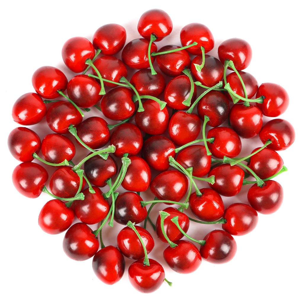 FOIMAS 50pcs Artificial Fruit Cherries,Lifelike Fake Cherry Simulation Decor for Home Decoration Photo Prop Craft Supply