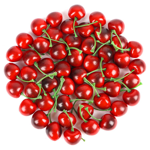 FOIMAS 50pcs Artificial Fruit Cherries,Lifelike Fake Cherry Simulation Decor for Home Decoration Photo Prop Craft Supply