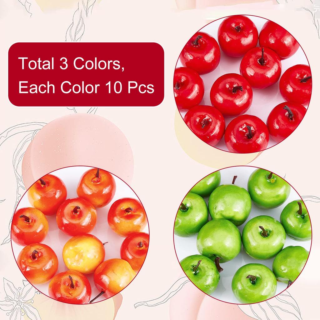 CHGCRAFT 30Pcs 3 Styles Realistic Fake Fruit Artificial Lifelike Mix Apple Mini Artificial Apple Fake Fruit Simulation Foam Fruits for Home Kitchen Photography Party Decoration