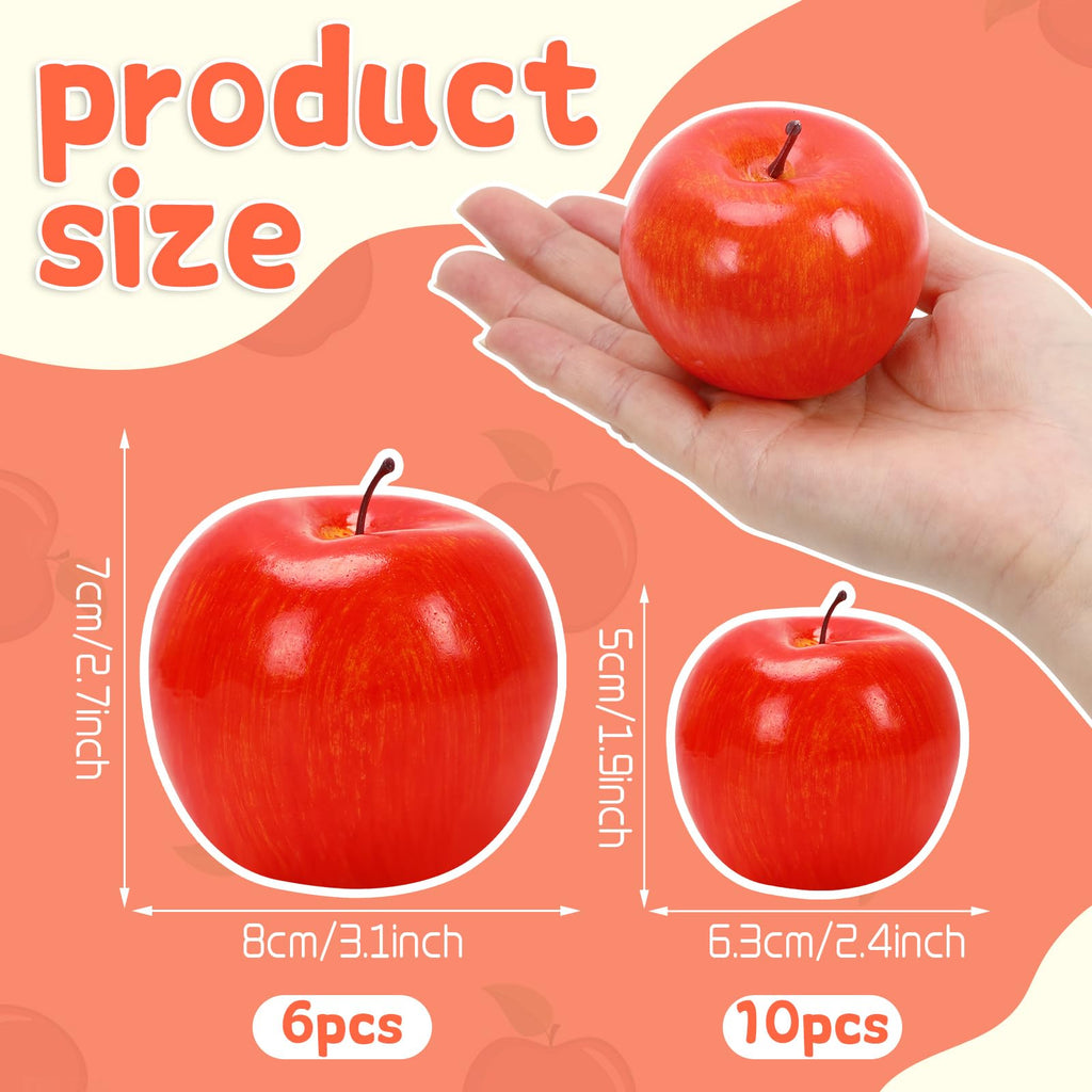JUNEBRUSHS 16 Pieces Fake Apples for Home Kitchen,Red Foam Fruits Set