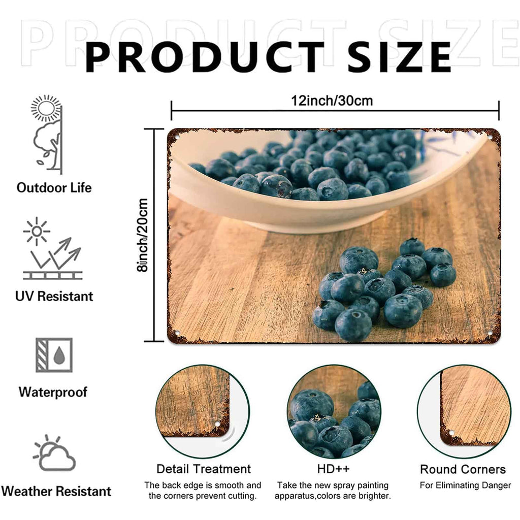 Fresh Blueberries In Bowl Metal Sign 8 x 12 Inch