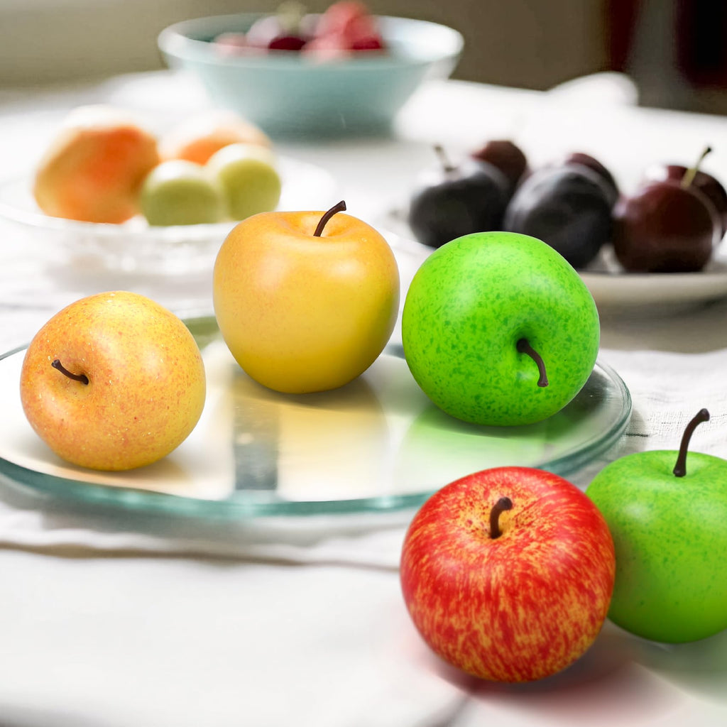 Lorigun 12 Pcs Artificial Apples, Fake Fruits Faux Apples for Home Decoration Christmas Party Lifelike Apple for Crafts, Fake Fruits for Kitchen Display Photography Prop, 8 Red+2 Yellow+2 Green