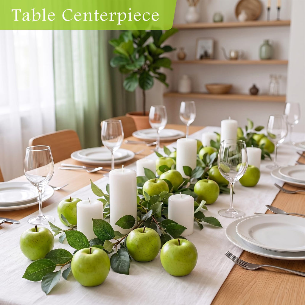 Meiwlong 12Pcs Artificial Green Apples,Realistic Fake Fruit for Decoration