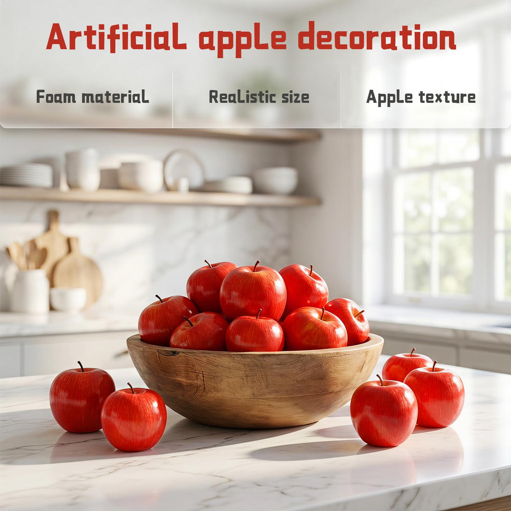 JUNEBRUSHS 16 Pieces Fake Apples for Home Kitchen,Red Foam Fruits Set
