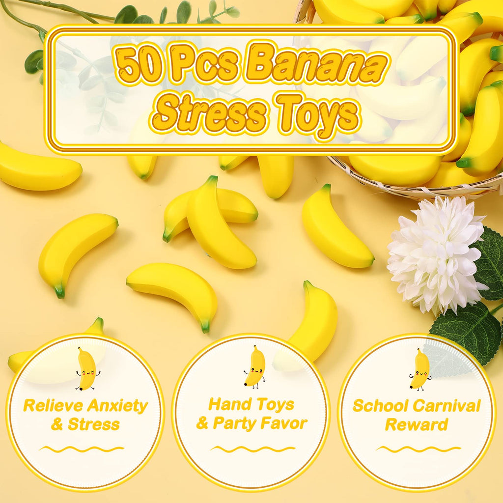 HyDren 50 Pcs Fake Foam Bananas with Bag for Kids Adults Party