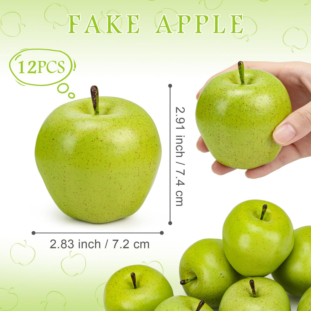 Meiwlong 12Pcs Artificial Green Apples,Realistic Fake Fruit for Decoration