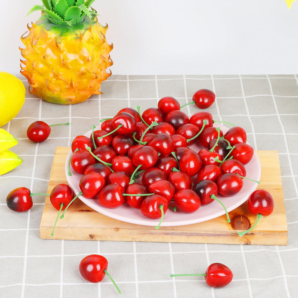 FOIMAS 50pcs Artificial Fruit Cherries,Lifelike Fake Cherry Simulation Decor for Home Decoration Photo Prop Craft Supply