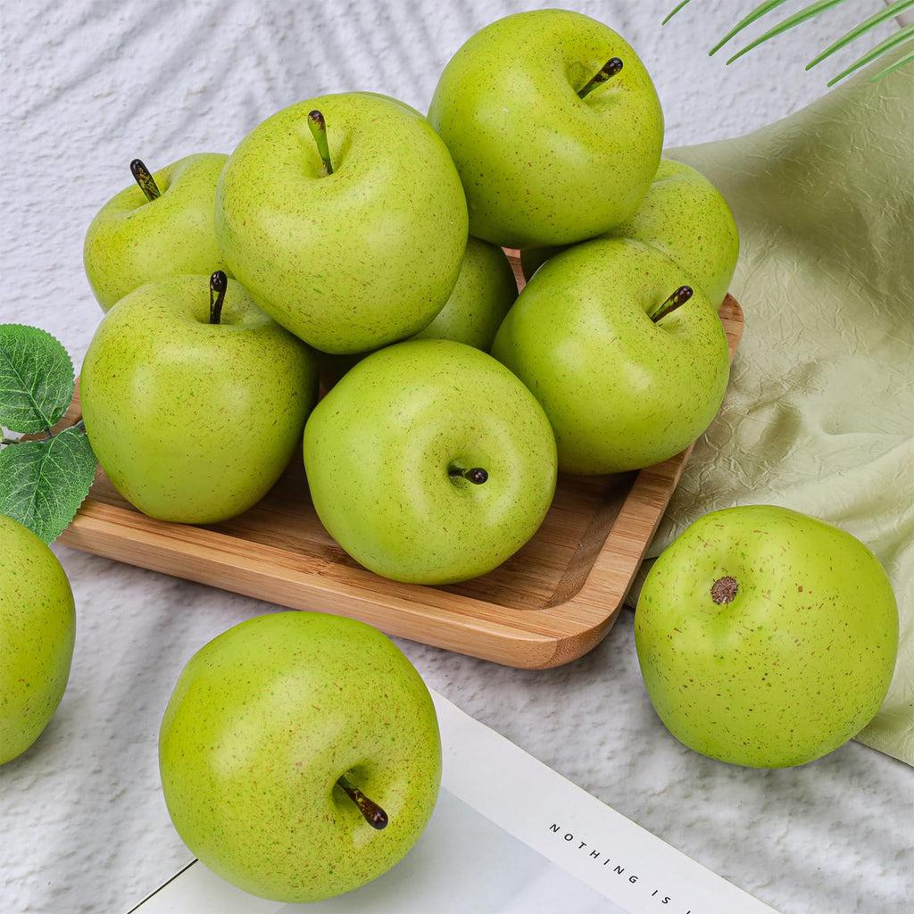 Meiwlong 12Pcs Artificial Green Apples,Realistic Fake Fruit for Decoration