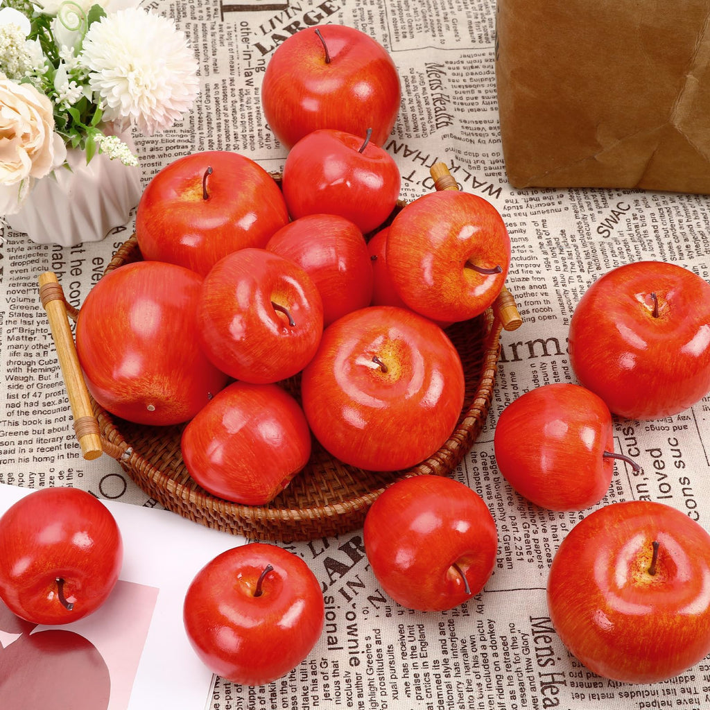 JUNEBRUSHS 16 Pieces Fake Apples for Home Kitchen,Red Foam Fruits Set