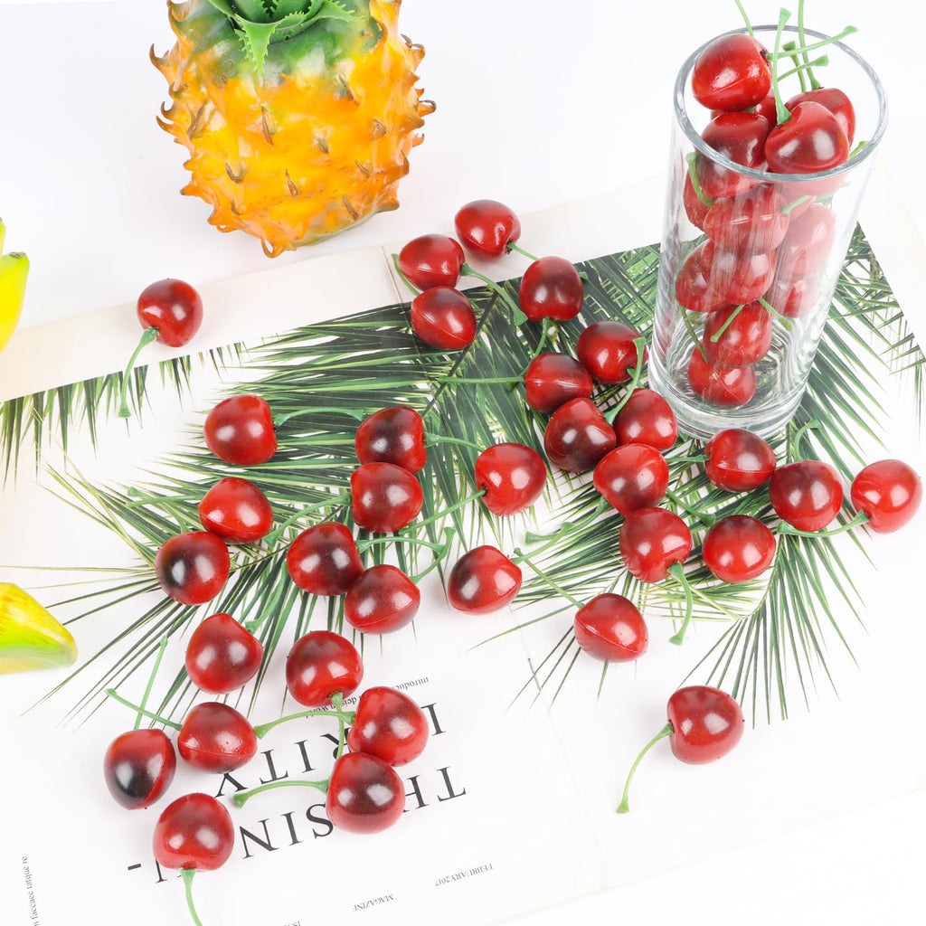 FOIMAS 50pcs Artificial Fruit Cherries,Lifelike Fake Cherry Simulation Decor for Home Decoration Photo Prop Craft Supply