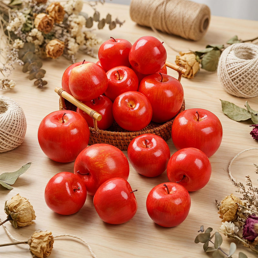 JUNEBRUSHS 16 Pieces Fake Apples for Home Kitchen,Red Foam Fruits Set