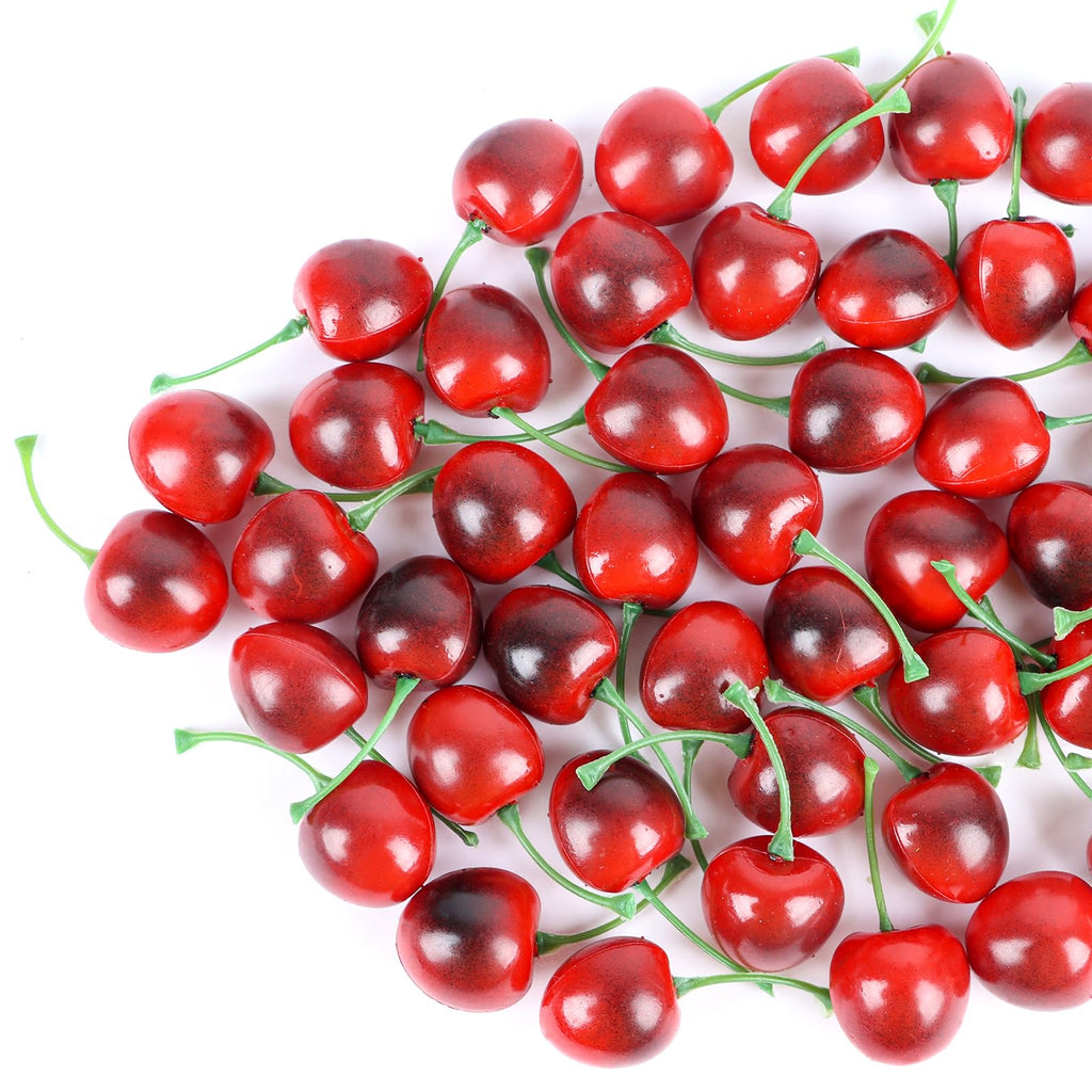 FOIMAS 50pcs Artificial Fruit Cherries,Lifelike Fake Cherry Simulation Decor for Home Decoration Photo Prop Craft Supply