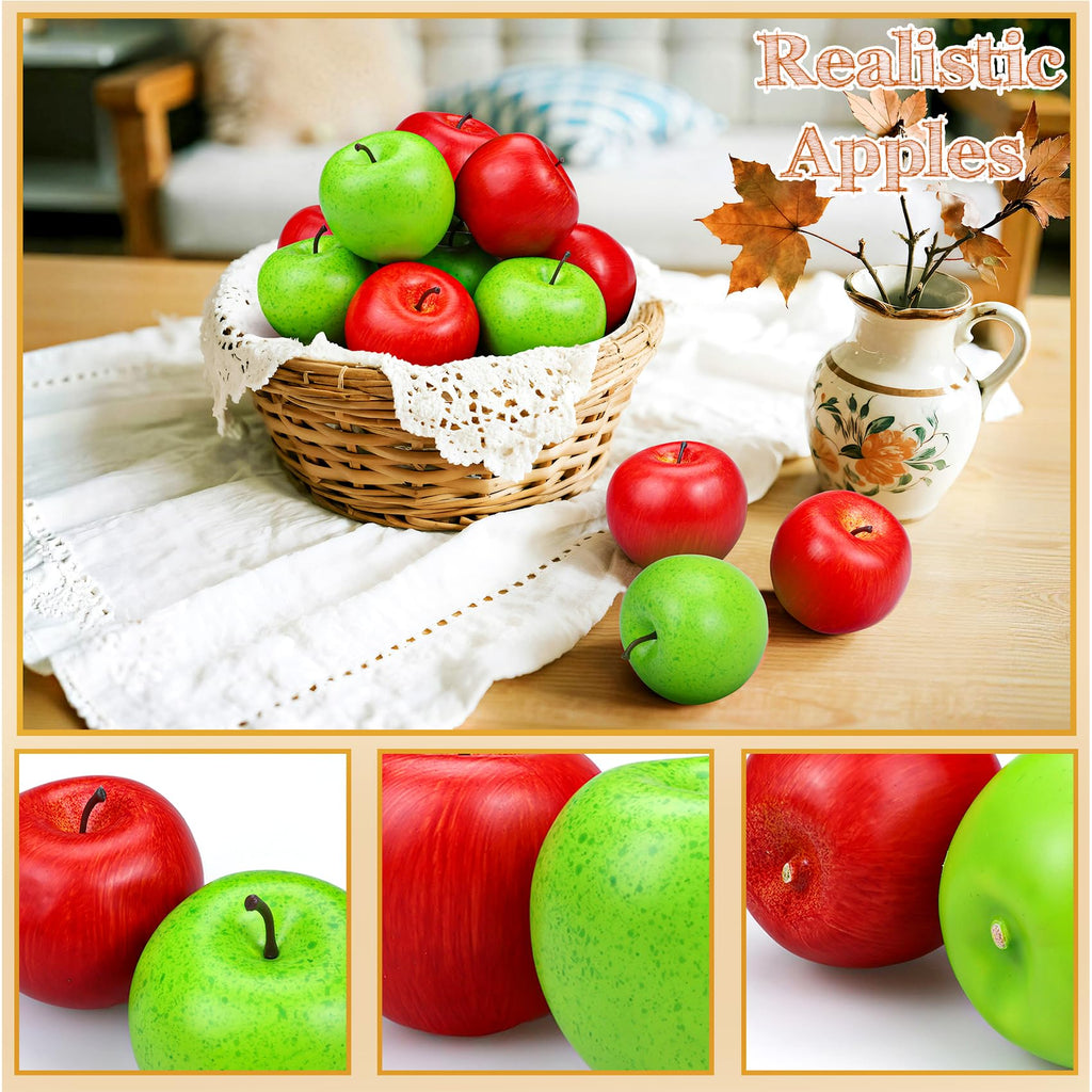 Lorigun 20 Pcs Fake Apples, Artificial Fruits Faux Red Apples for Home Decoration Christmas Party Lifelike Apple for Crafts, Fake Fruits for Kitchen Display Photography Prop, 10 Red+10 Green