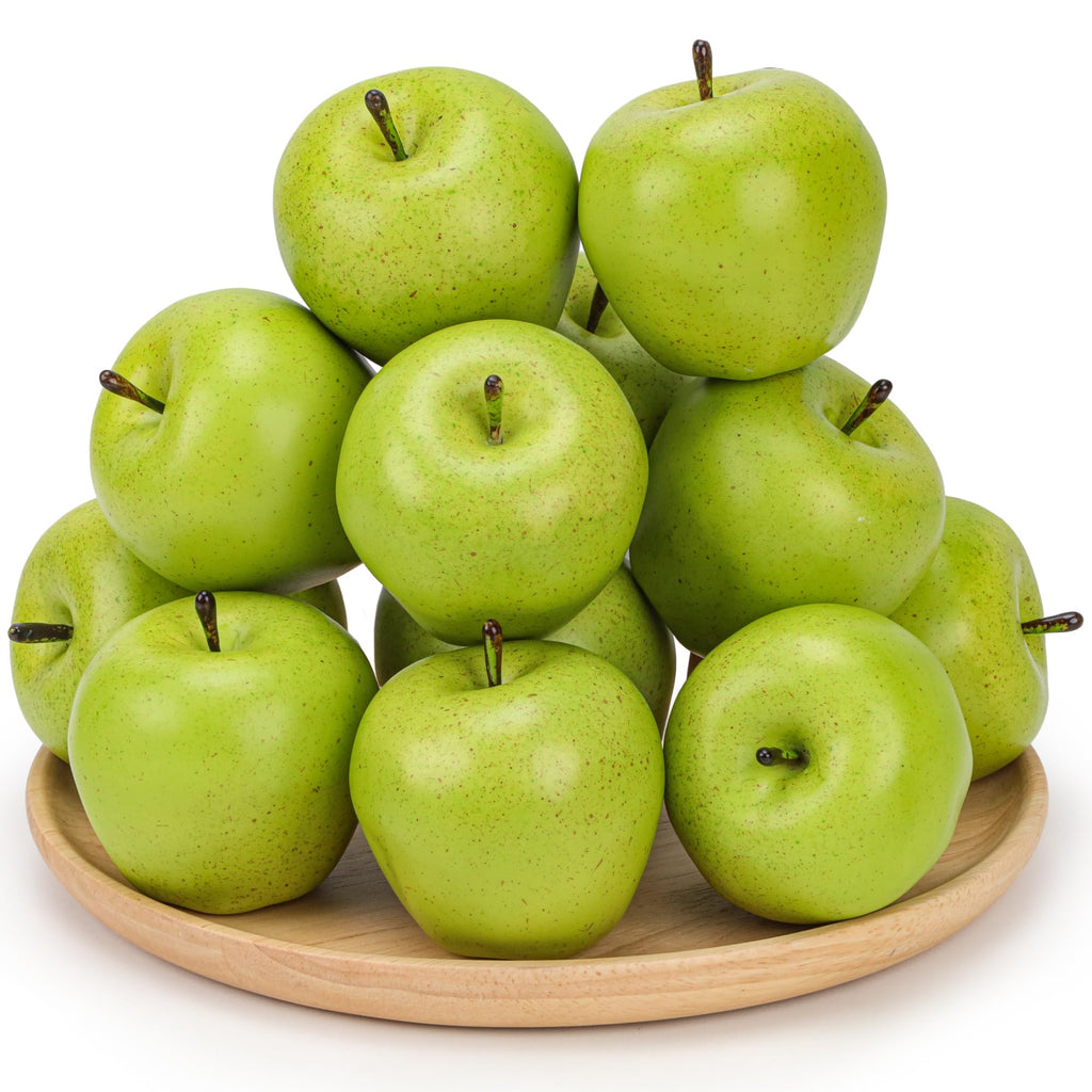 Meiwlong 12Pcs Artificial Green Apples,Realistic Fake Fruit for Decoration