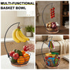 Livabber Countertop Fruit Basket Bowl with Banana Hanger, Modern Standing Fruit Vegetable Bowl Storage, with Banana Tree Holder for Kitchen Dinning Table (Round Wood, Black)