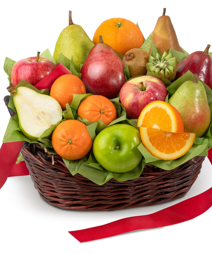 A Gift Inside Fresh Fruit Basket with Comice Pears, Apples, Kiwi & Citrus – Mixed Fresh Fruit Gift Basket for Every Occasion
