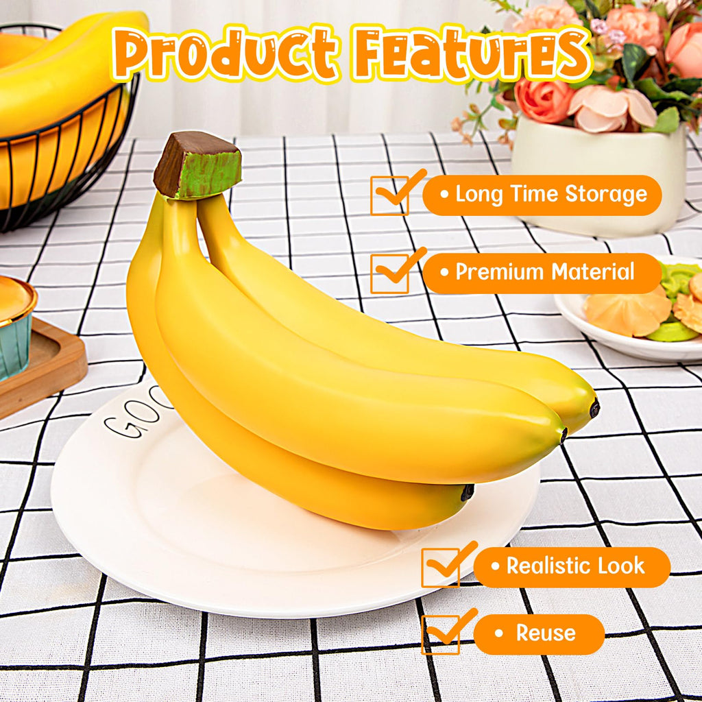 3 Heads Fake Banana, Artificial Plastic Bananas Bulk, Faux Bananas Bunch