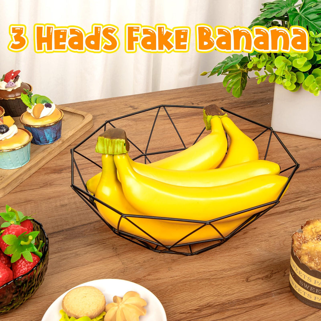 3 Heads Fake Banana, Artificial Plastic Bananas Bulk, Faux Bananas Bunch