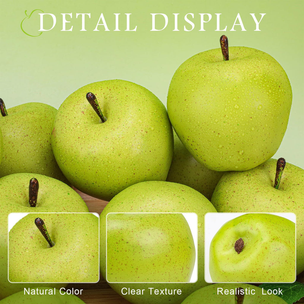 Meiwlong 12Pcs Artificial Green Apples,Realistic Fake Fruit for Decoration