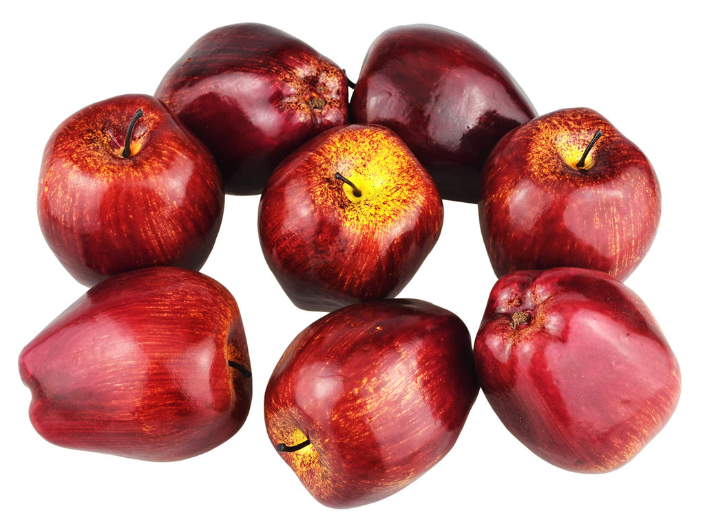 JEDFORE Fake Dark Red Apple Simulation Artificial Lifelike Plastic Red Delicious Apples Set Fake Fruit for Home House Kitchen Wedding Party Decoration Photography (8Pcs)