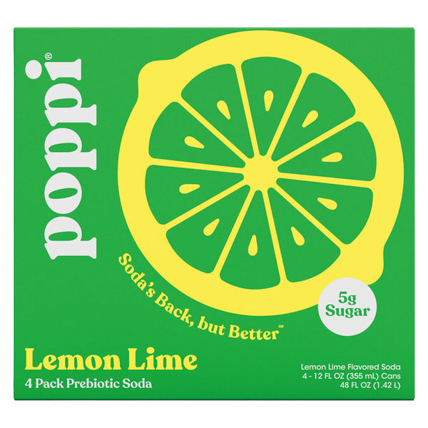 Poppi Lemon Lime Prebiotic Soda, 4 Pack 12 fl oz