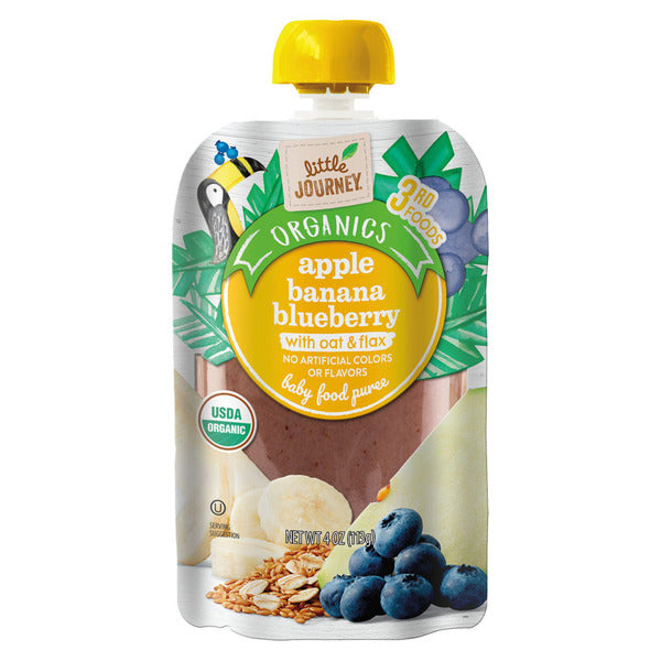 Little Journey Organic Apple Banana Blueberry Oat & Flax Baby Food Puree 4 oz