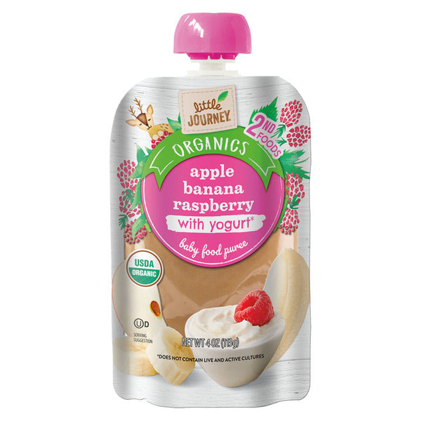 Little Journey Organic Apple Banana Raspberry with Yogurt Baby Food Puree 4 o
