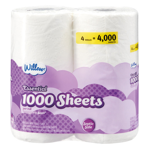 Willow Essential 1000 Sheets Bath Tissue 4000 ct